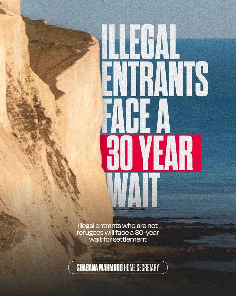 Giant text: ILLEGAL ENTRANTS FACE A 30 YEAR WAIT

Tiny print underneath: illegal entrants who are not refugees will face a 30 year wait for settlement