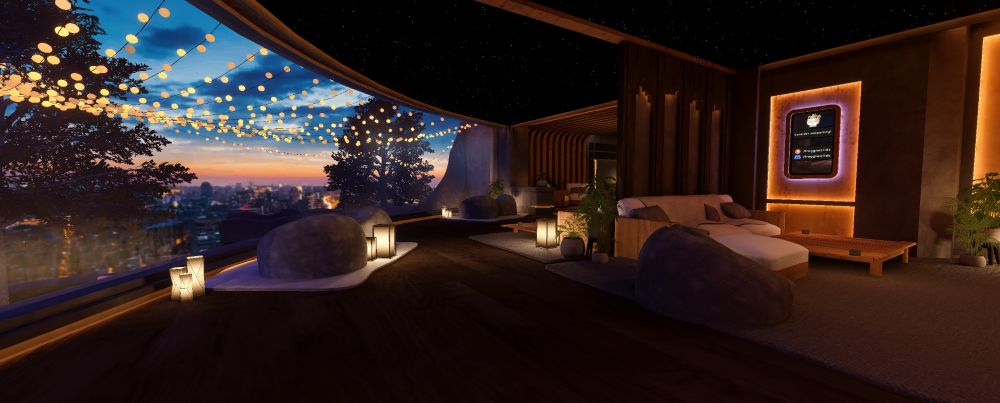 cozy hangout space overlooking a city