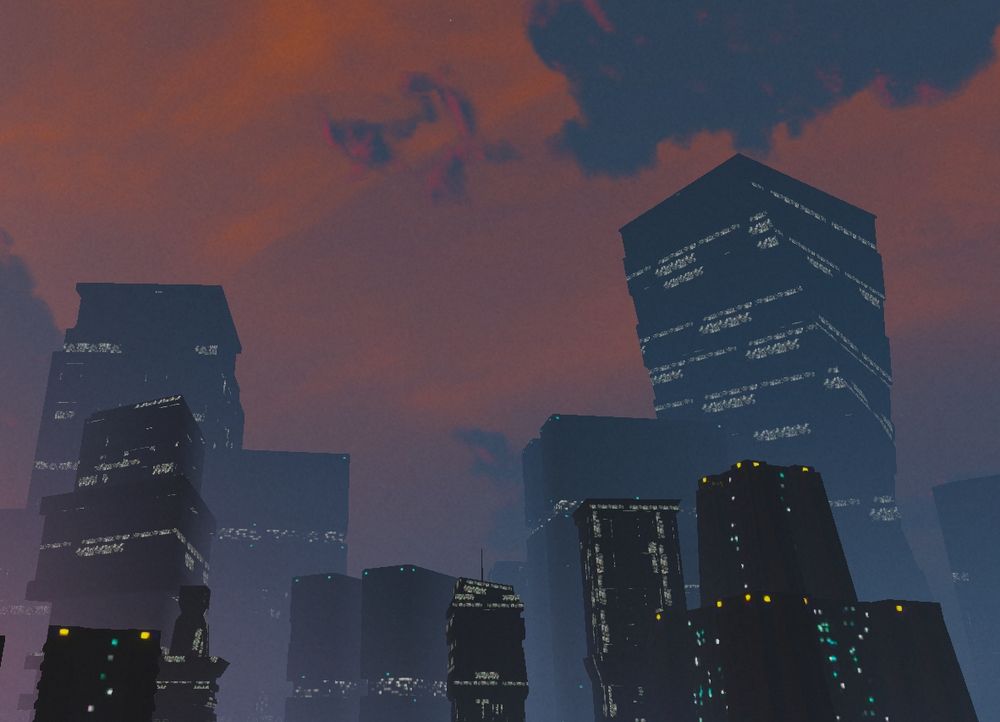 futuristic city at sunset