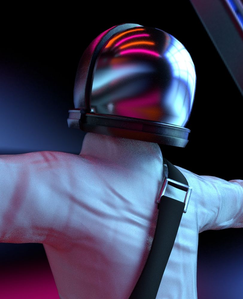 3d render of a researcher with a space helmet in a vibrant environment in a tpose
