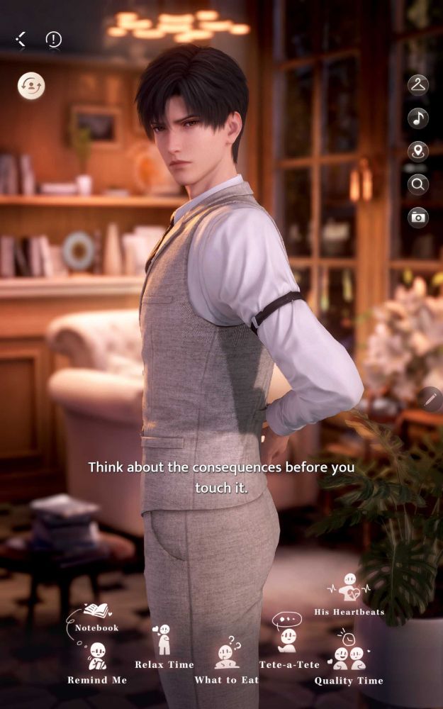 Zanye looks at the camera while turned to the side, looking concerned. His hand is on his lower back and he says "Think about the consequences before you touch it."