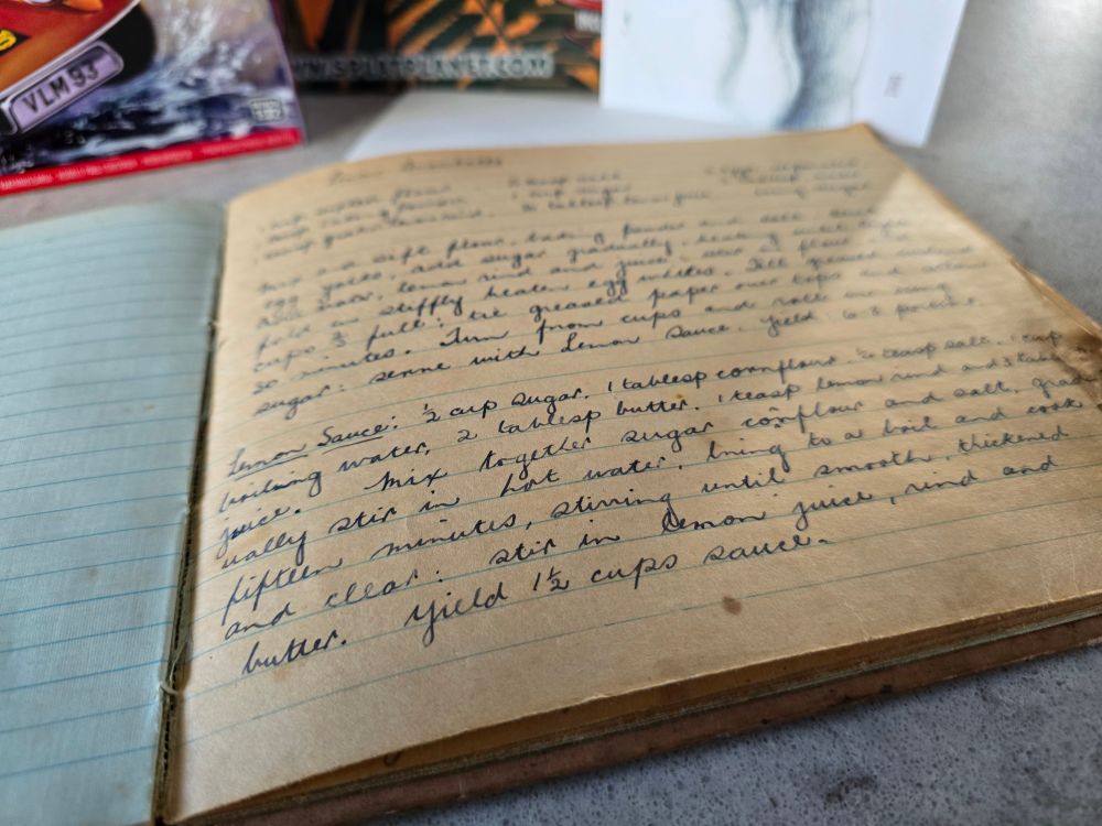A sample of the handwriting in the old recipe book.