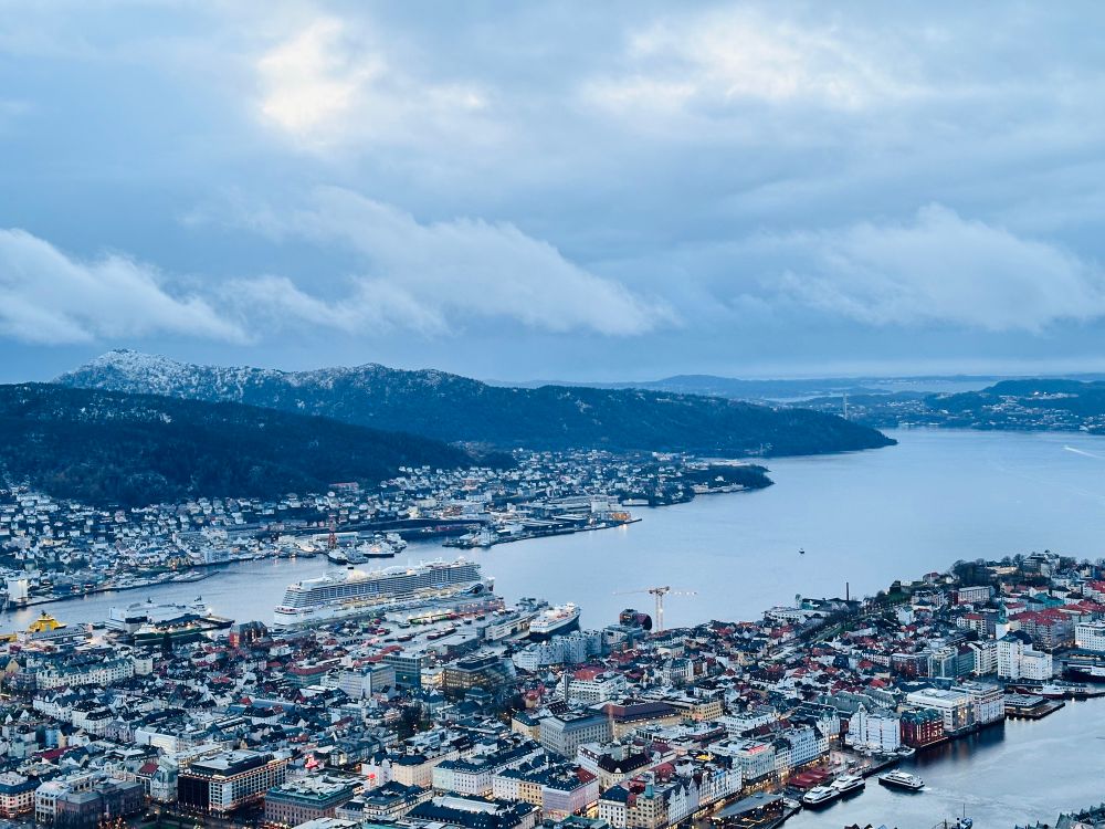Overview of the city of Bergen, Norway from above