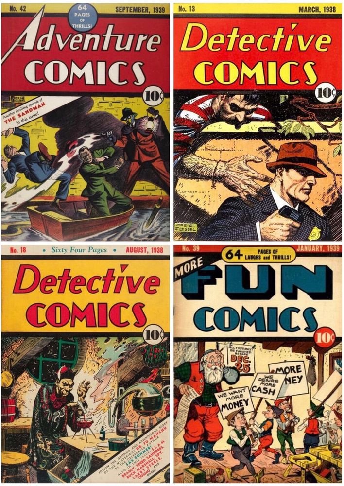 His covers to Adventure Comics #42 (featuring the Sandman), Detective Comics #13 & #18, and More Fun Comics #39.