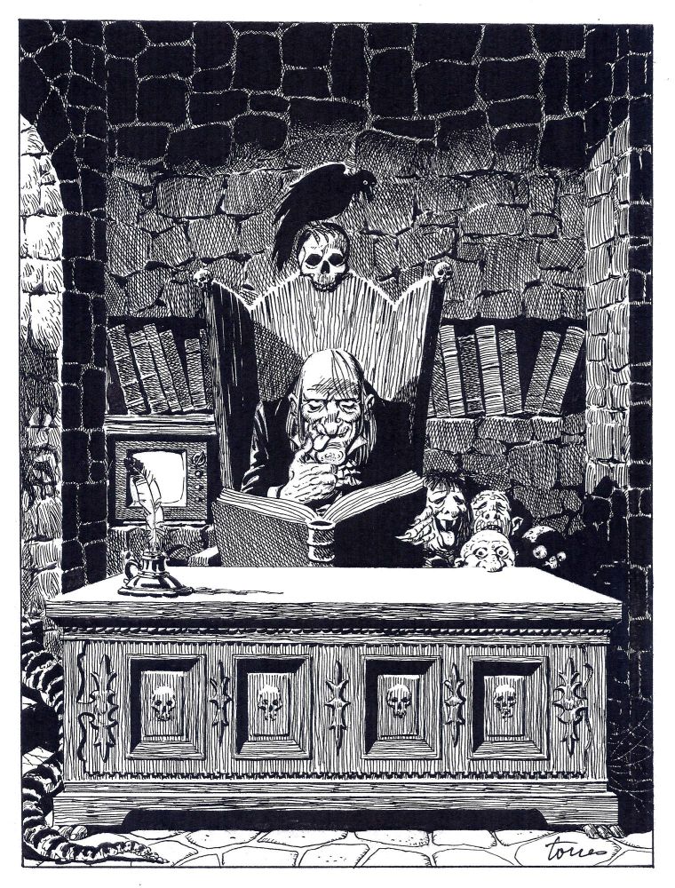 A black and white pinup of Uncle Creepy from Creepy magazine.