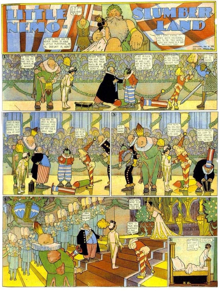 Nemo has arrived at the palace and is about to be brought before the Princess. But first they have to deal with Pip. He is tricked into taking a pill that puts him into a trance, and the strip ends with Nemo meeting the Princess just as he is woken up by his parents.