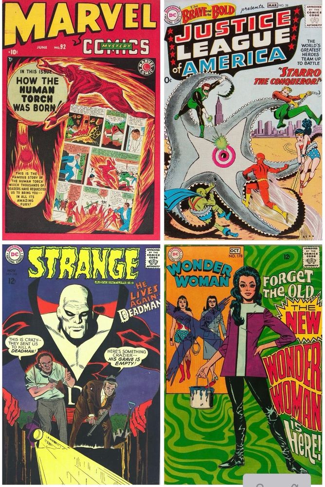 Four covers he worked on: Marvel Mystery Comics #92 (1949), featuring the Human Torch and Toro on the cover; The Brave and the Bold #28 (1960), featuring the first appearance of the Justice League of America; Strange Adventures #206 (1967), featuring Deadman; and Wonder Woman #178 (1968), featuring the first appearance of a powerless Wonder Woman from the famous storyline by Denny O’Neil & Sekowsky.