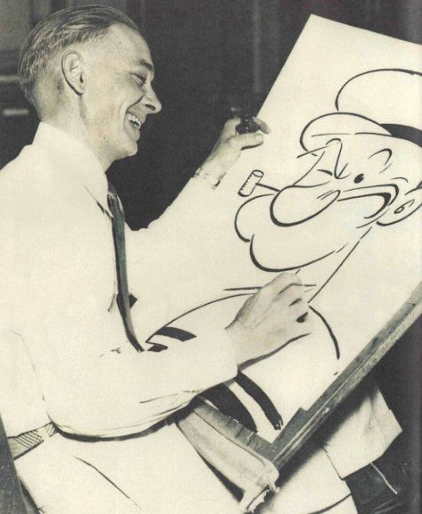 Segar drawing a picture of Popeye