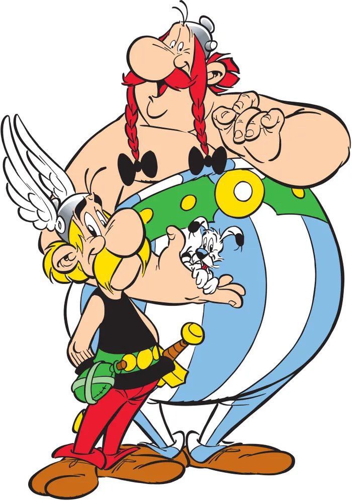 Asterix, Obelix, and Dogmatix.