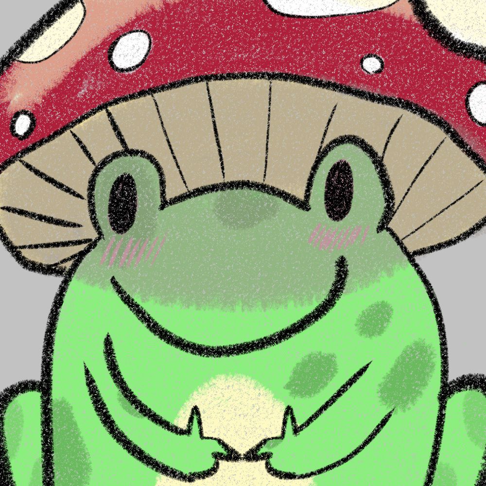 Shrog, a little toad frog dude-o with a red mushroom cap on his head.