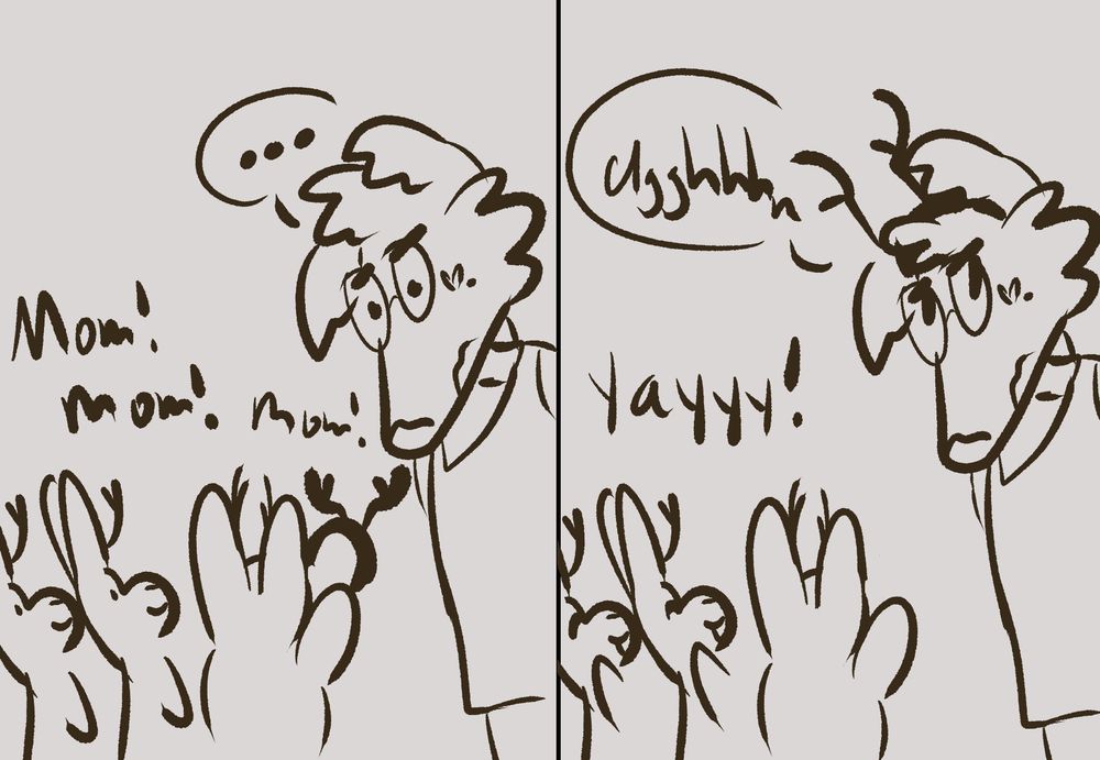 sketchy doodle of the jackalope cabin forcing Counselor Zray to wear antlers while they watch us for the day : )