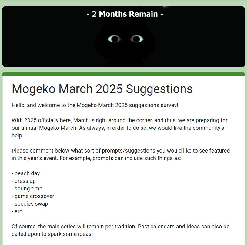 Preview of the survey of prompt suggestions for Mogeko March 2025. 