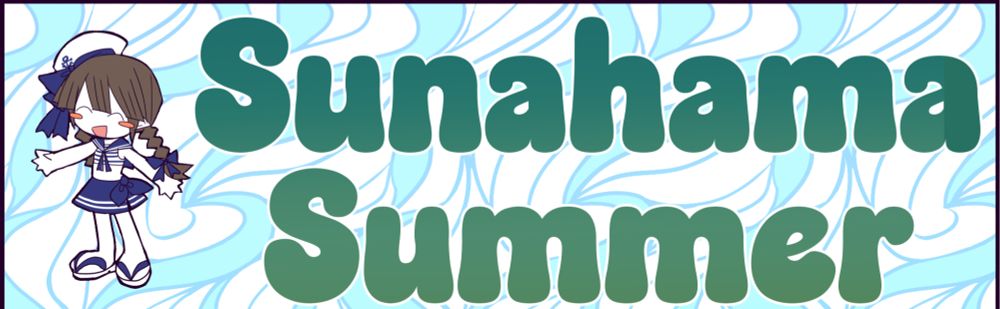 Preview banner of a new Okegom Wiki event - Sunahama Summer. A chibi Wadanohara stands on the left side. 