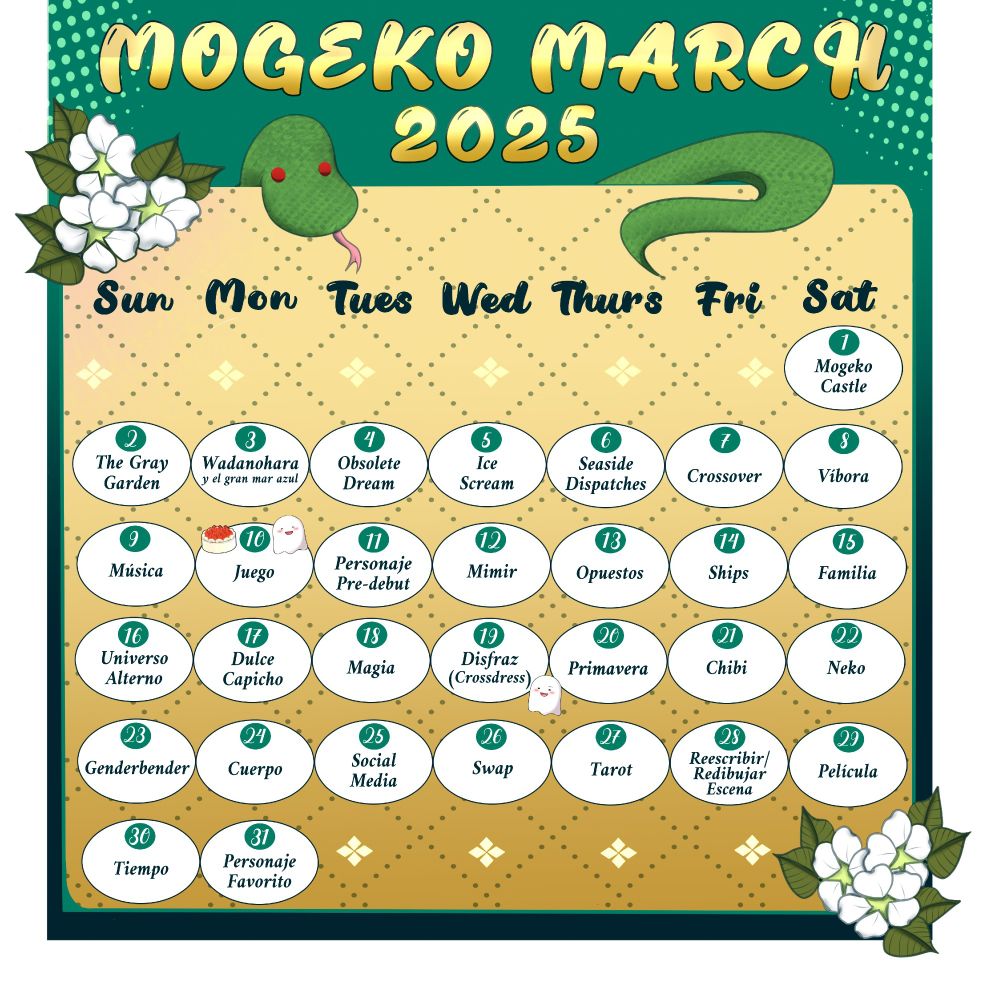 Mogeko March 2025 Spanish translation calendar. 