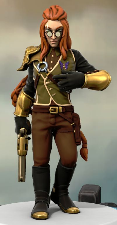A screenshot of Hero Forge. Depicted is a ginger-haired bespectacled human. He is gripping a gun in his right hand, and his left hand is placed over his heart.