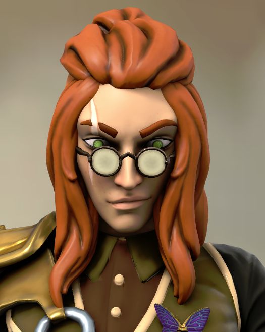 A screenshot of Hero Forge. Depicted is a ginger-haired bespectacled human, zoomed in to his face. A long scar runs across the right side of his head.