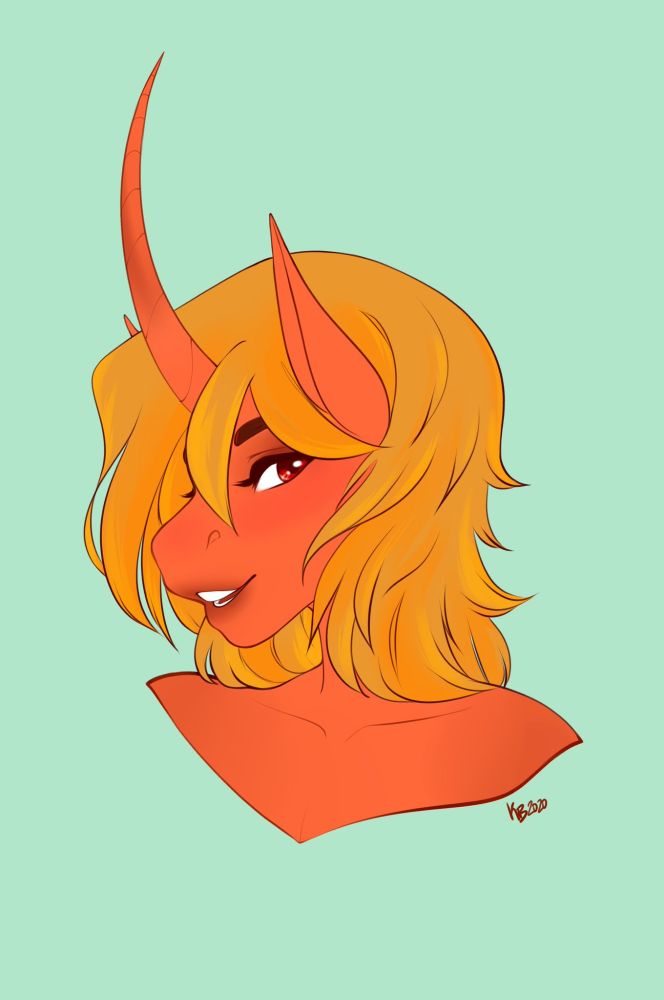 Digital Art: A bust of an orange unicorn character with butterscotch blonde hair