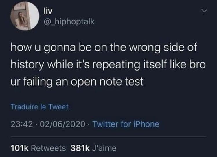 liv
@_hiphoptalk
how u gonna be on the wrong side of history while it's repeating itself like bro ur failing an open note test
