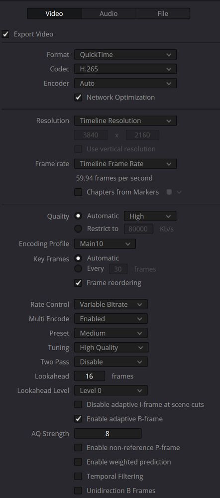 render settings in Davinci Resolve