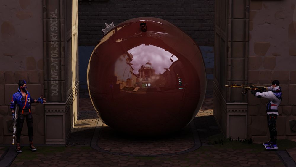 Iso and Yoru holding the A main chokepoint on Ascent while a giant inflated phoenix asks as a "smoke"