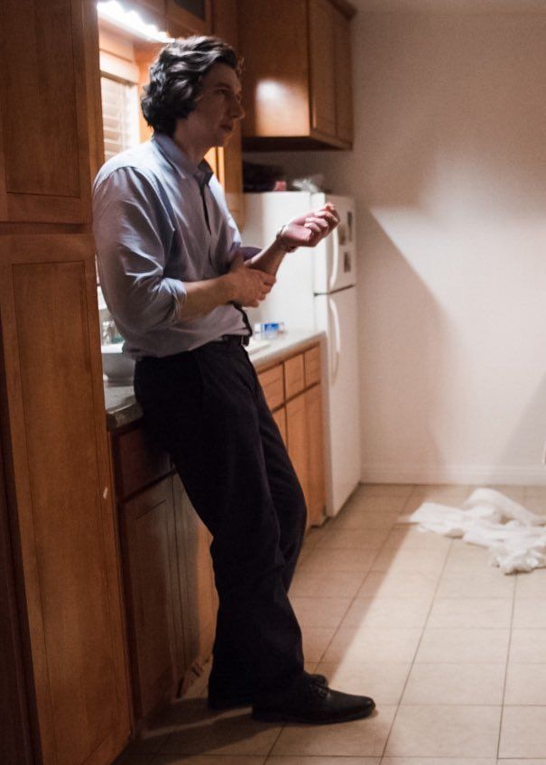 Adam Driver on the Marriage Story set. He is tall and very hot