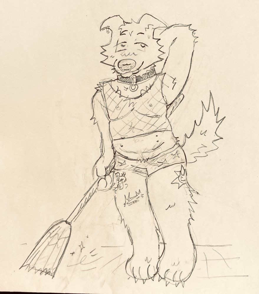 my sona stands, lookin sultry holding a broom ready for tasks