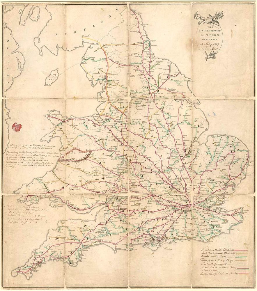 Old map of post routes in Britain