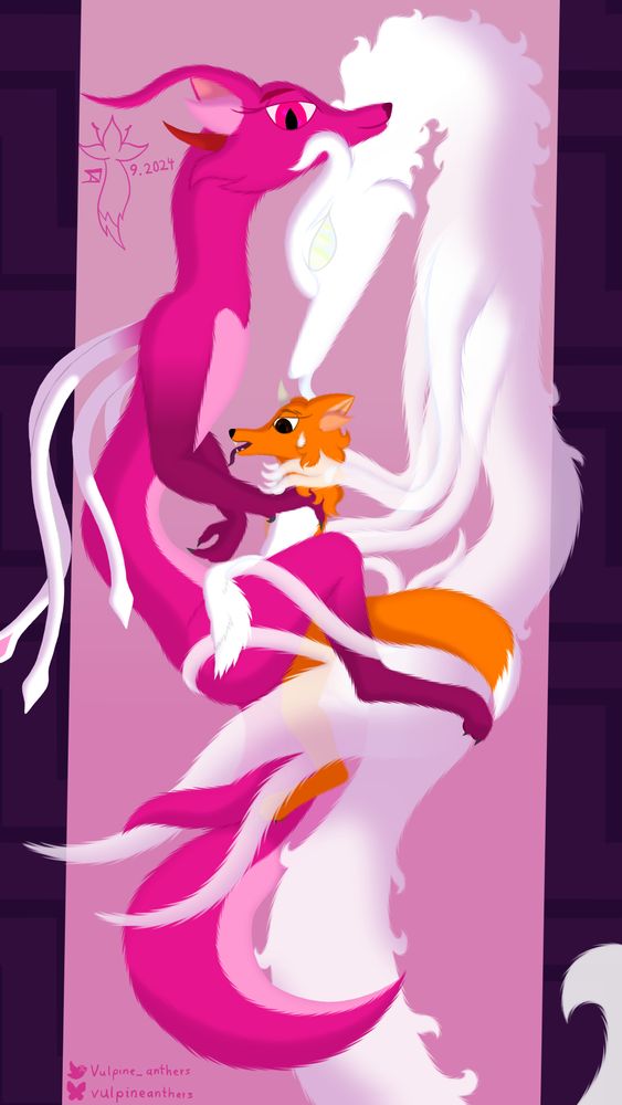 A bisexual sandwich between Fog the foggy dragon, The Fox, and Desideria the lust dragon.