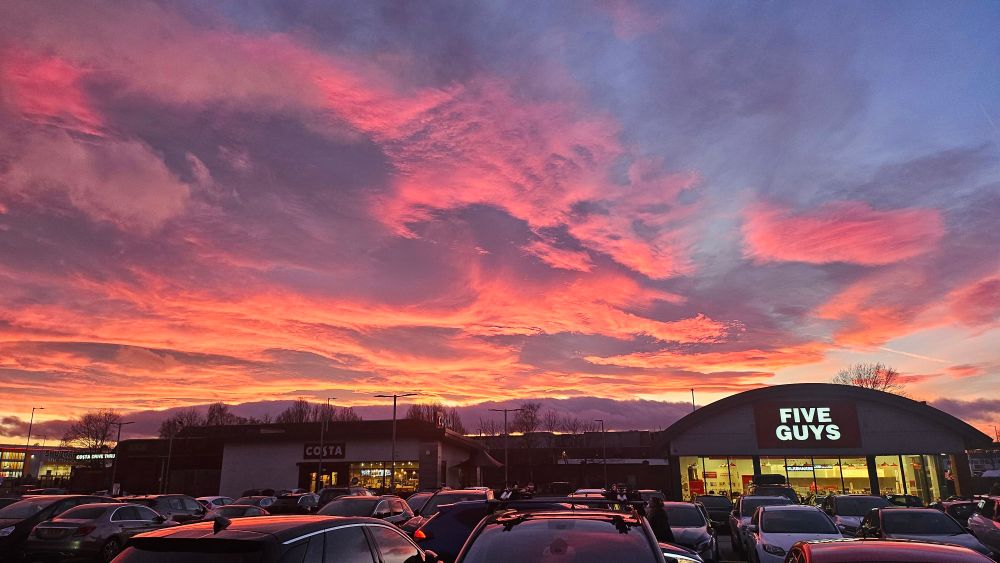 Amazing pink sky over Bromborough 