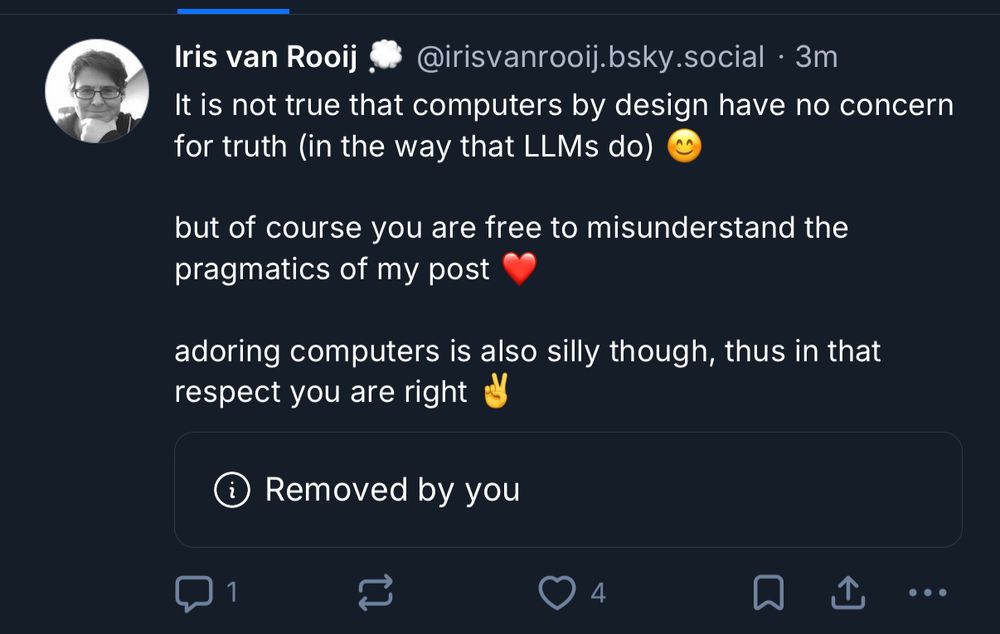 It is not true that computers by design have no concern for truth (in the way that LLMs do)
but of course you are free to misunderstand the pragmatics of my post
adoring computers is also silly though, thus in that respect you are right
