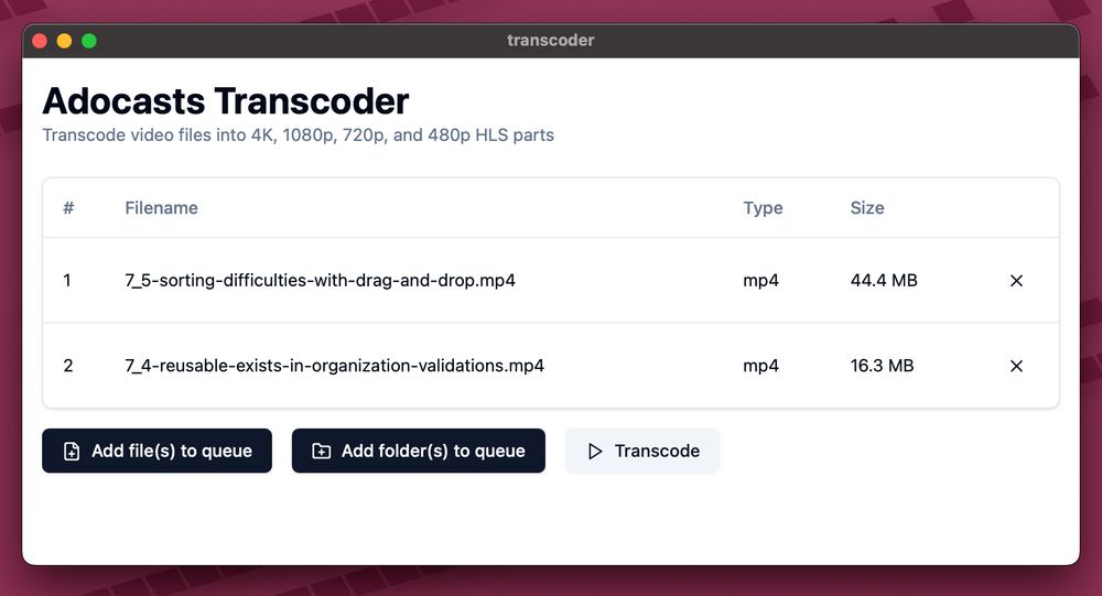 A desktop app built with Tauri that allows adding files or a folder's files to a queue.