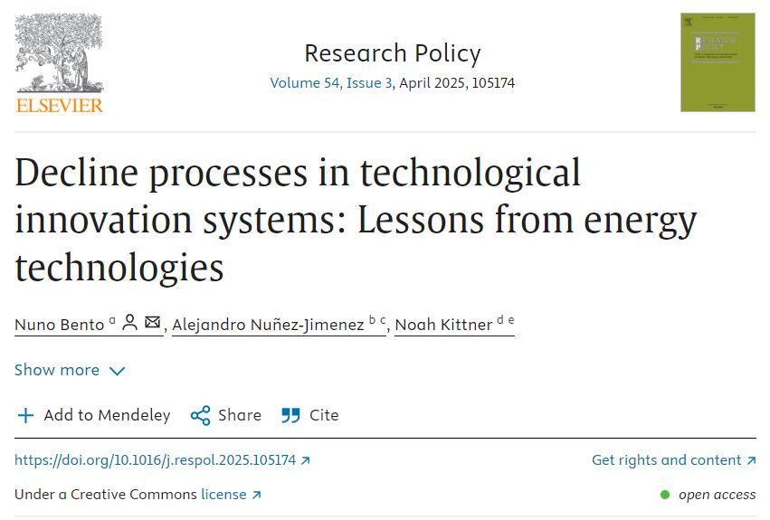 Title page of the paper: "Decline processes in technological innovation systems: Lessons from energy technologies"