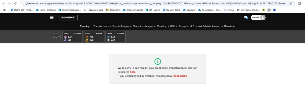 Image of a screenshot that says "We're sorry to see you go! Your feedback is important to us and can be shared here. If you unsubscribed by mistake, you can easily resubscribe."