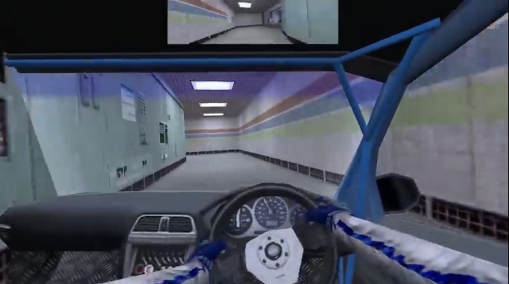 Screenshot from a Half-Life 1 rally mod YouTube video @redridesog showing a car on a track inside the game’s classic low-poly graphics style