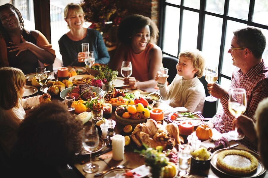 Blended Family seated at the Thanksgiving table