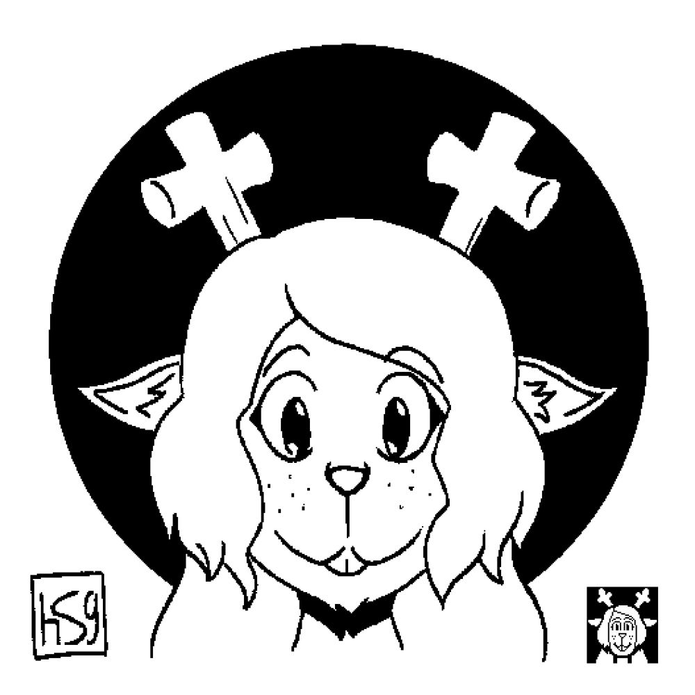 portrait of the character Noelle Holiday from Deltarune, resembling the original game portrait but in my own style. she's a deer girl with blonde shaggy hair and cartoonish antlers. black and white