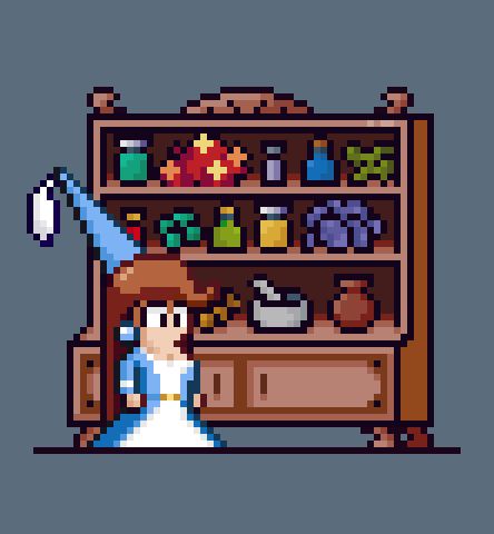 Pixel art princess and cabinet 
