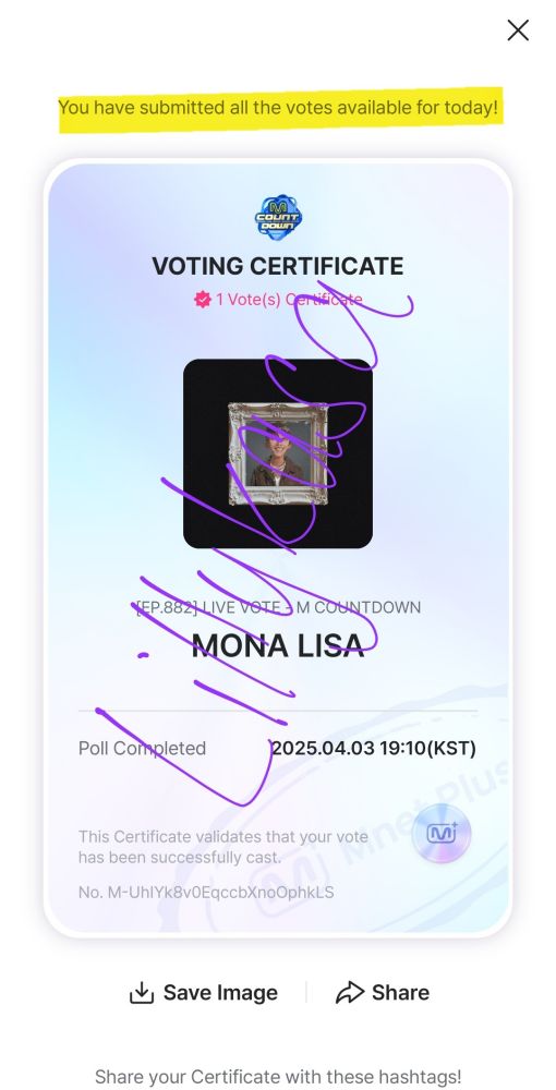 Screenshot of an online voting for j-hope
