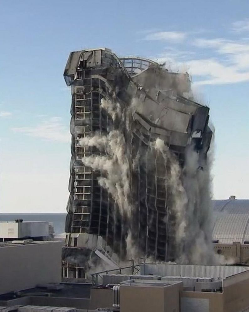 This is a picture of the Trump Plaza in Atlantic City being imploded.