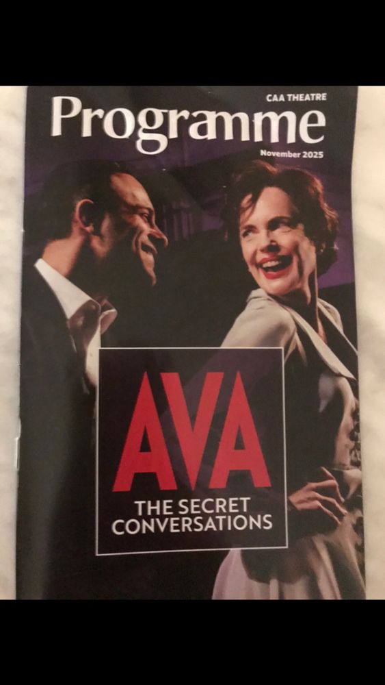 Programme cover for Ava The Secret Conversations. Photo of actress Elizabeth McGovern smiling, wearing tan dress.  