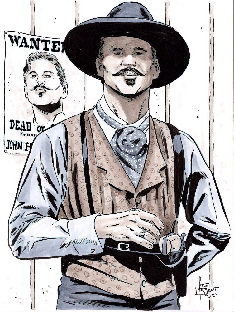 Val Kilmer as Doc Holliday in the movie Tombstone. 9x12 ink on Bristol board w/alcohol marker gray tones.