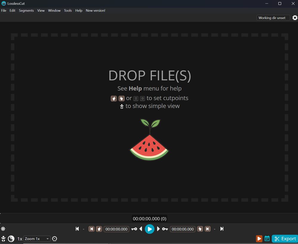the interface for lossless cut, a watermelon is in the center
