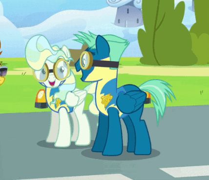 a couple of ponies standing next to each other wearing glasses