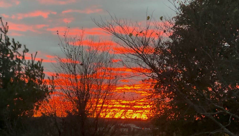 a nice pink and orange sunset cast across a blanket of clouds a couple weeks ago