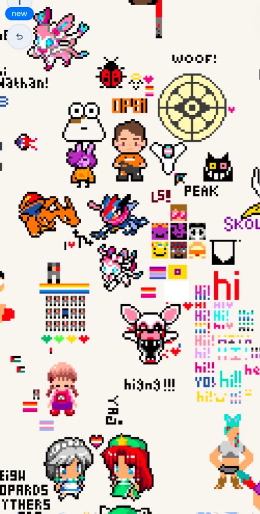 A screenshot from wplace showing many memes and references such as those listed in the post