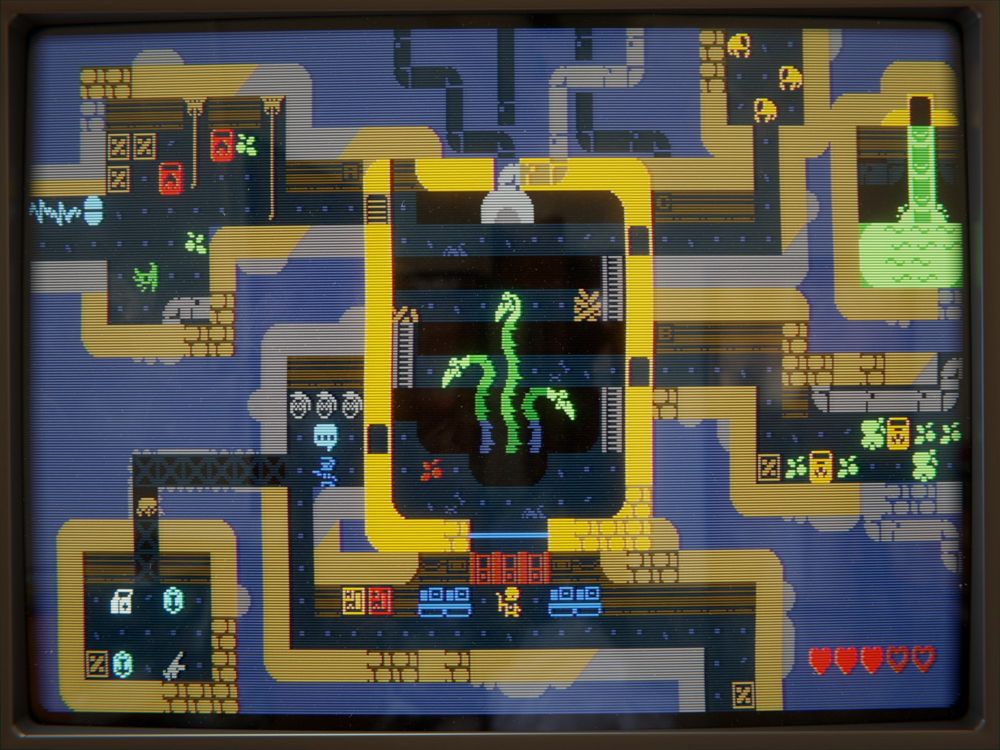 A 3D render that shows what looks like a vintage CRT display, with an image of a very "retro" looking, low resolution rogue-like demake of Half-Life.