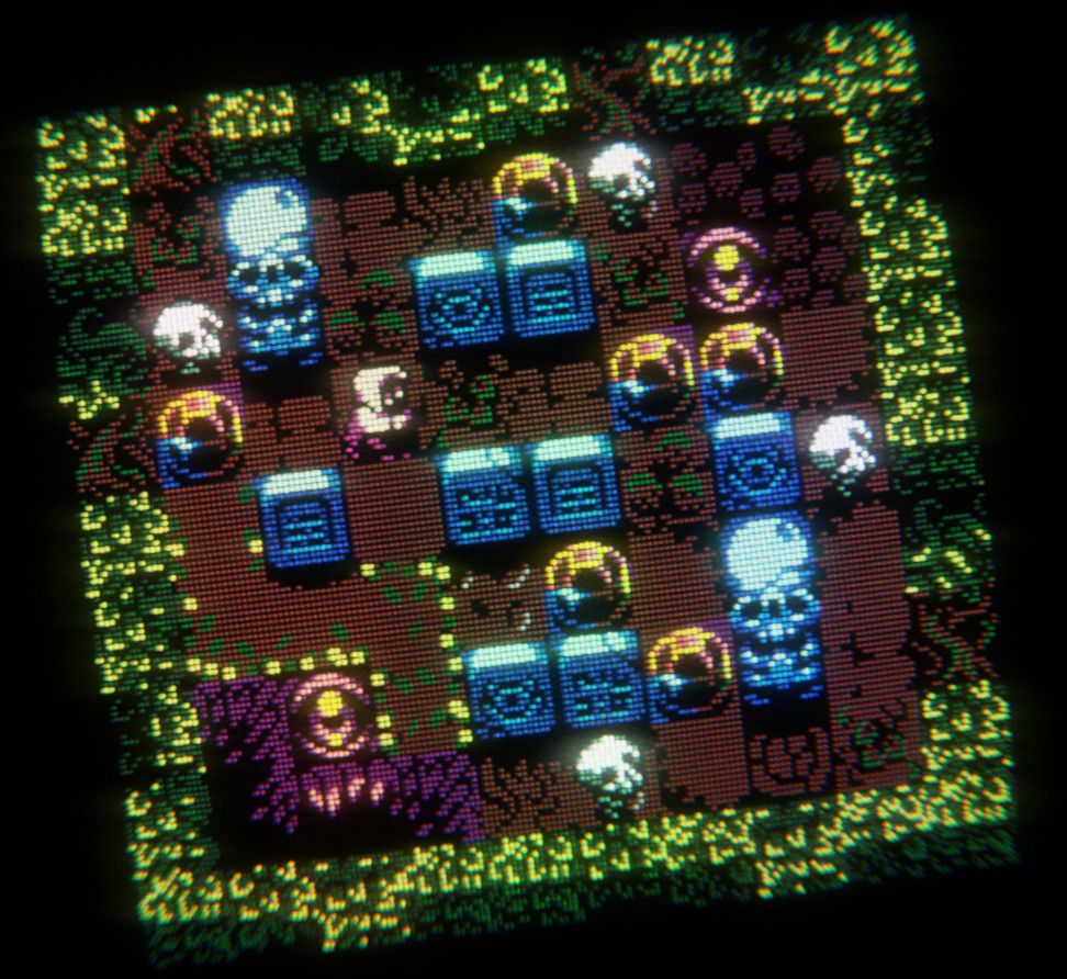 A pixelart image of a dungeon processed in Blender to look vaguely like it's displayed on a CRT display.