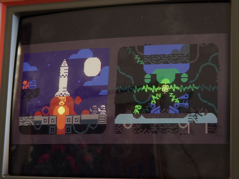 A 3D render that shows what looks like a vintage CRT display, with an image of a very "retro" looking, low resolution scenes from Half-Life, including Gordon launching a rocket, and the Test Chamberrrrr during the resonance cascade event.