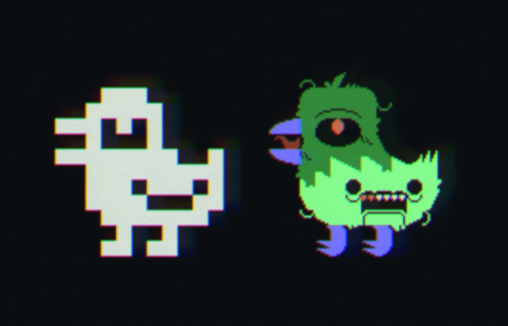 A textmode interpretation of the low-res "duck" sprite.