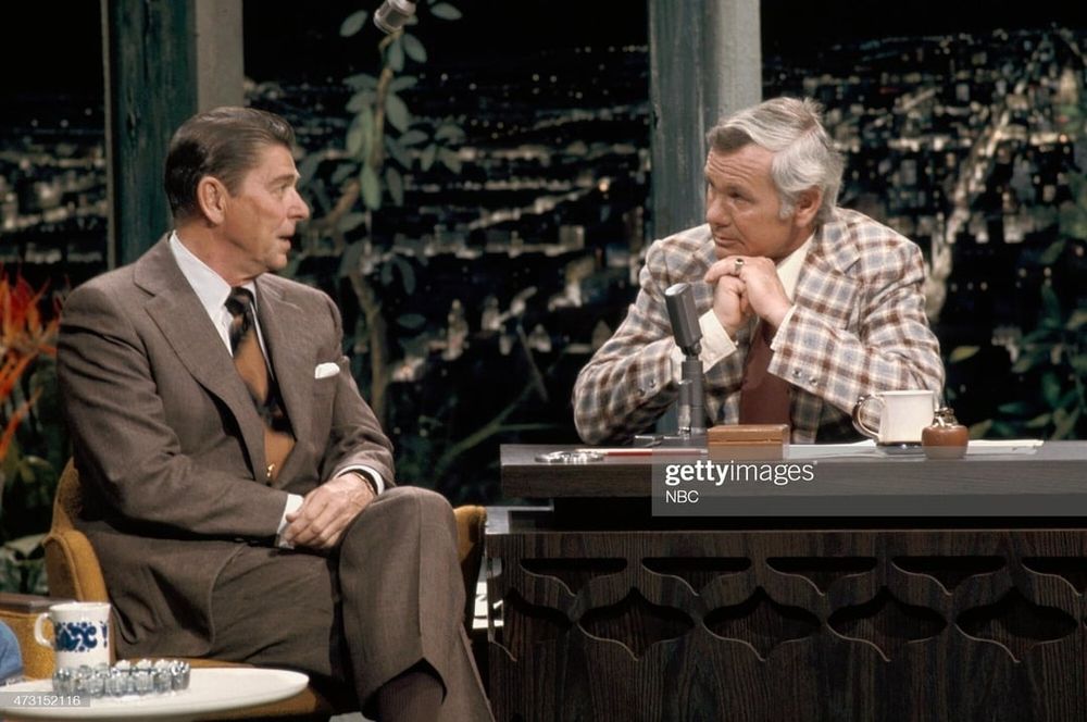 Ronald Reagan being interviewed by Carson on his talk show